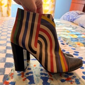 GOBY LUV 39 Geometric Striped Ankle Vegan Leather Zip Boots Booties